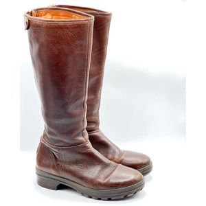 Hunter Keric Brown Leather Zipper Back Boots Women's Size 7 Made In Portugal